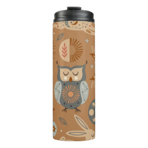 seamless pattern with celestial owl and hare thermal tumbler
