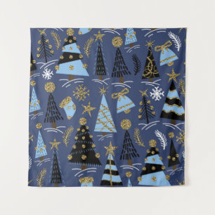 Seamless pattern with Christmas glitter trees, bel Tapestry