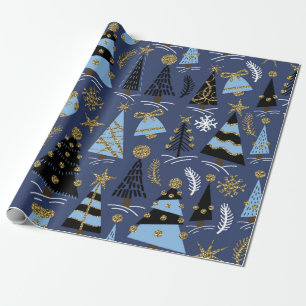Seamless pattern with Christmas glitter trees, bel Wrapping Paper