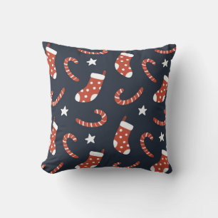 Seamless pattern with christmas socks,candy canes  cushion