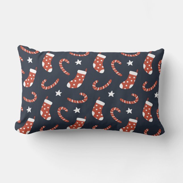 Seamless pattern with christmas socks,candy canes  lumbar cushion (Front)