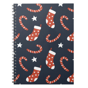 Seamless pattern with christmas socks,candy canes notebook
