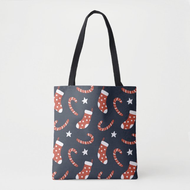 Seamless pattern with christmas socks,candy canes  tote bag (Front)