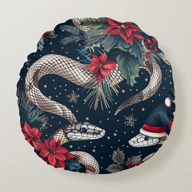 Seamless pattern with Christmas tree branches, poi Round Cushion (Front)
