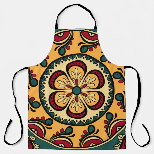 Seamless pattern with circular ornaments in yellow apron (Front)