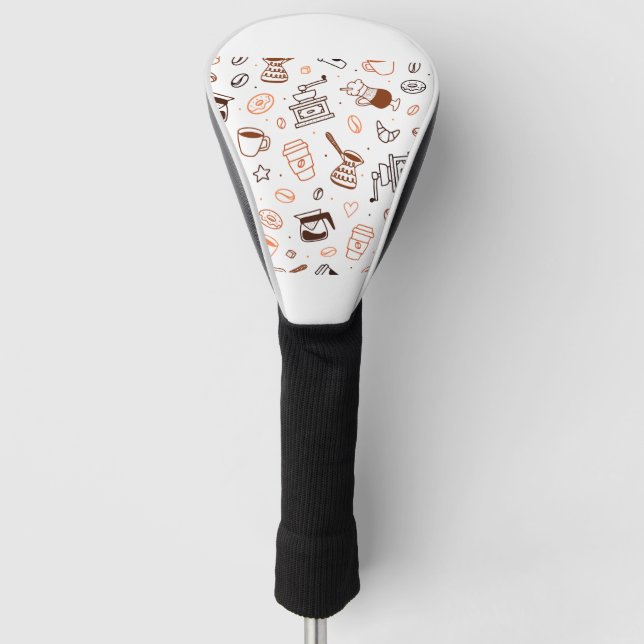 seamless pattern with coffee doodles golf head cover (Front)