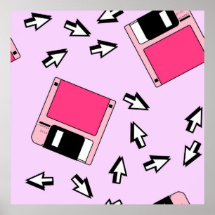Seamless pattern with colorful floppy disk in vapo poster