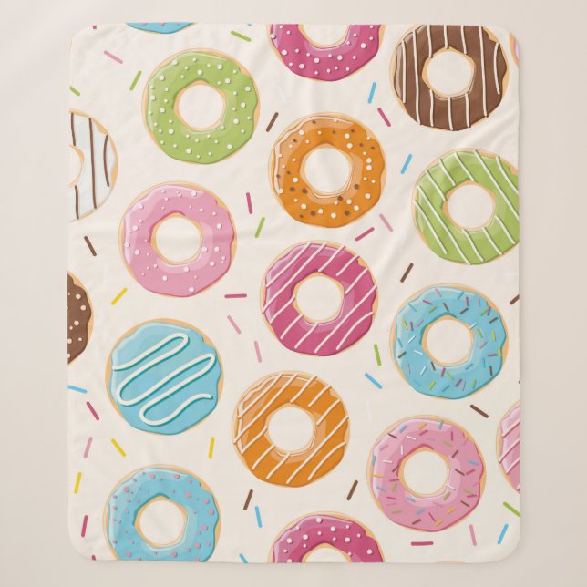 Seamless pattern with colorful tasty glossy donuts sherpa blanket (Front)