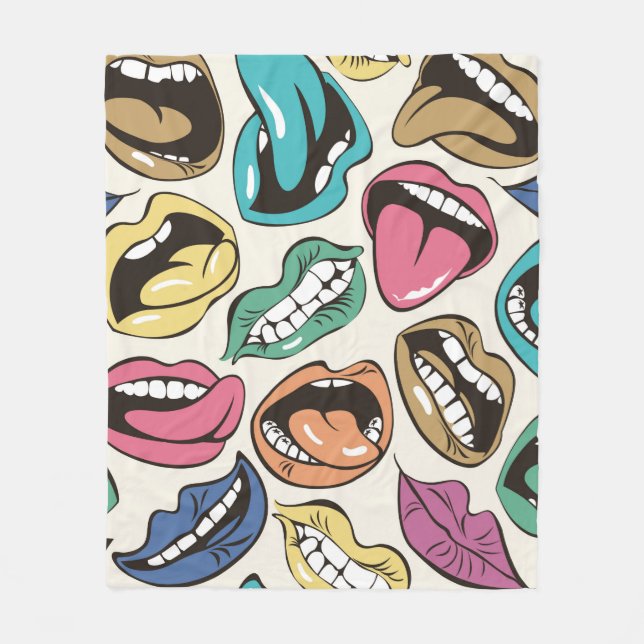  seamless pattern with coloured lips with differen fleece blanket (Front)