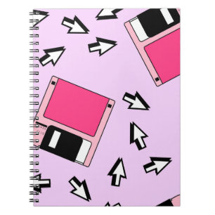 Seamless pattern with colourful floppy disc in vap notebook