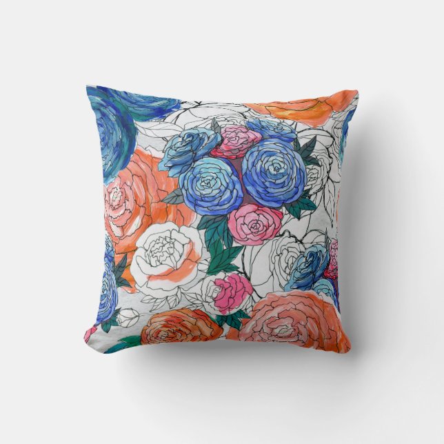Seamless pattern with colourful flowers cushion (Front)