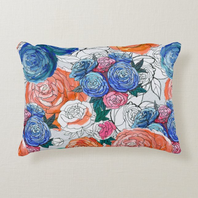 Seamless pattern with colourful flowers decorative cushion (Front)
