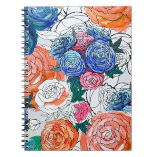 Seamless pattern with colourful flowers notebook