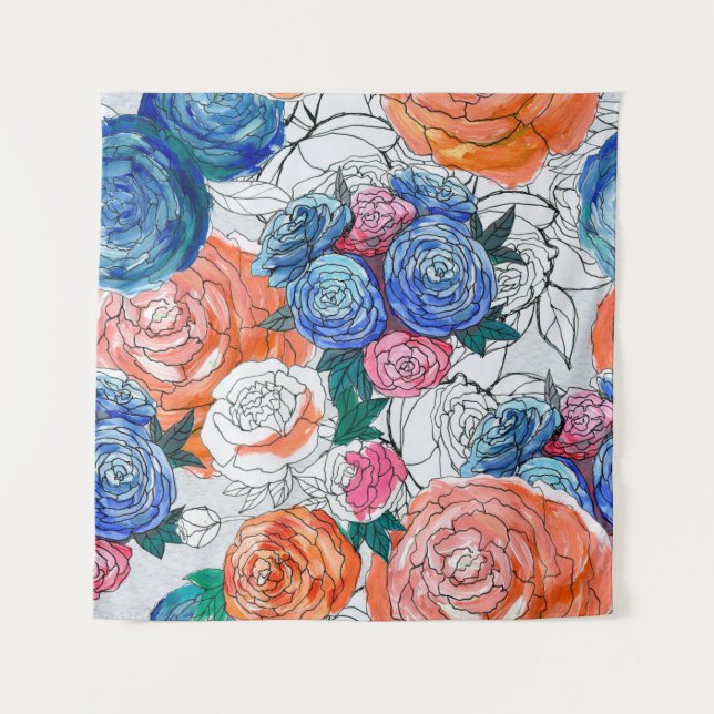 Seamless pattern with colourful flowers tapestry (Front)
