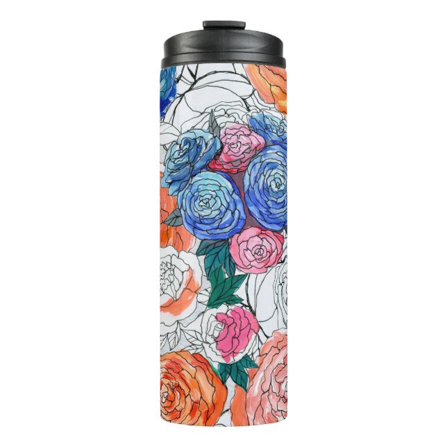Seamless pattern with colourful flowers thermal tumbler (Front)