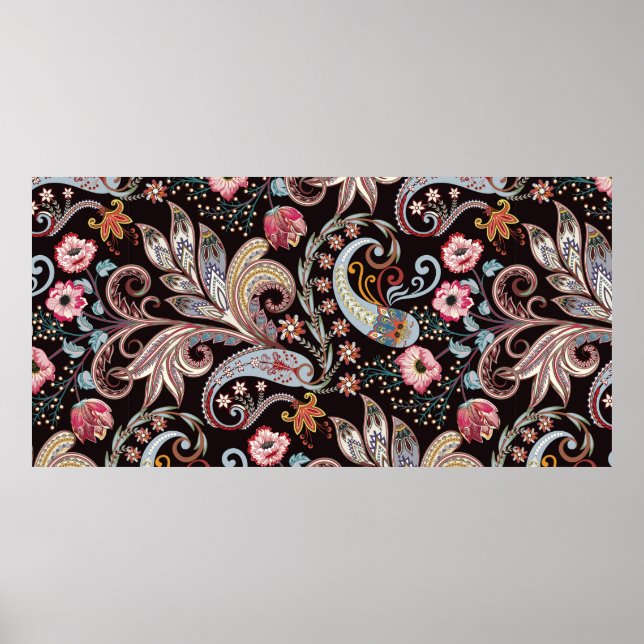 Seamless pattern with colourful paisley floral poster (Front)