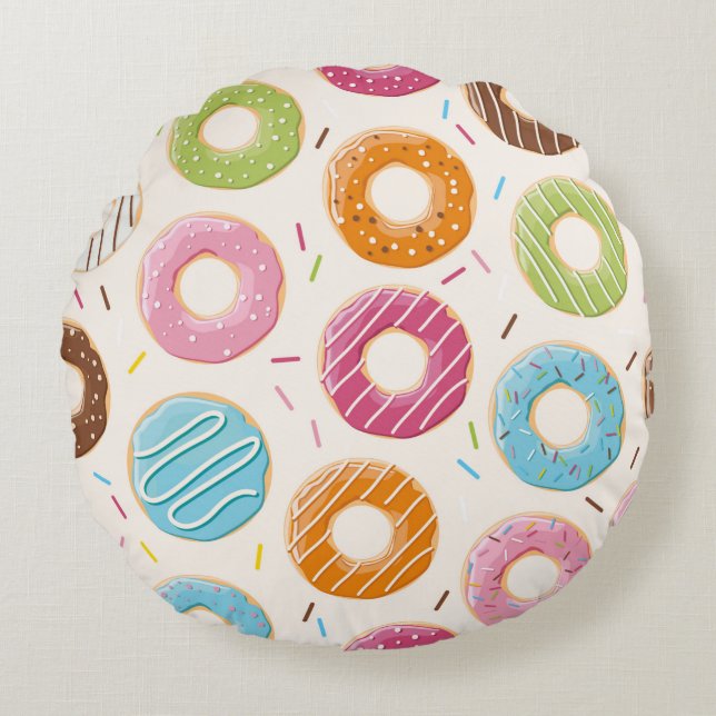 Seamless pattern with colourful tasty glossy dough round cushion (Front)