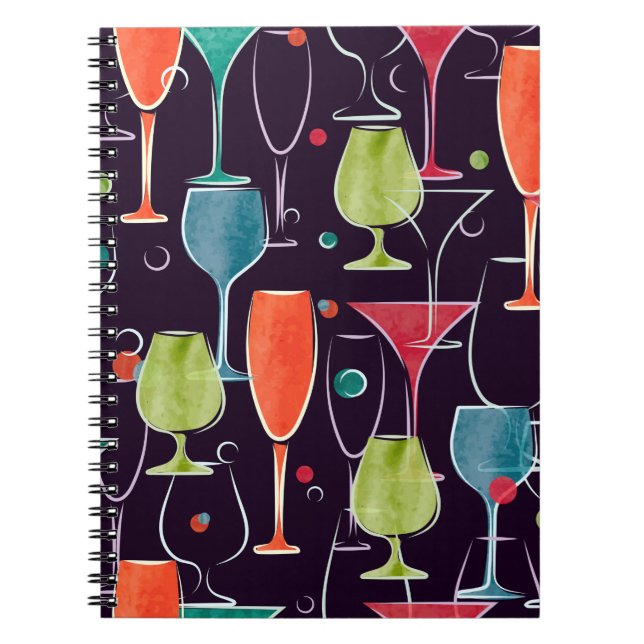 Seamless pattern with colourful watercolor cocktai notebook (Front)