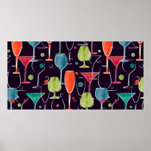 Seamless pattern with colourful watercolor cocktai poster
