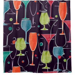 Seamless pattern with colourful watercolor cocktai shower curtain