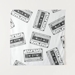 Seamless pattern with Compact Cassette in vintage  Tapestry