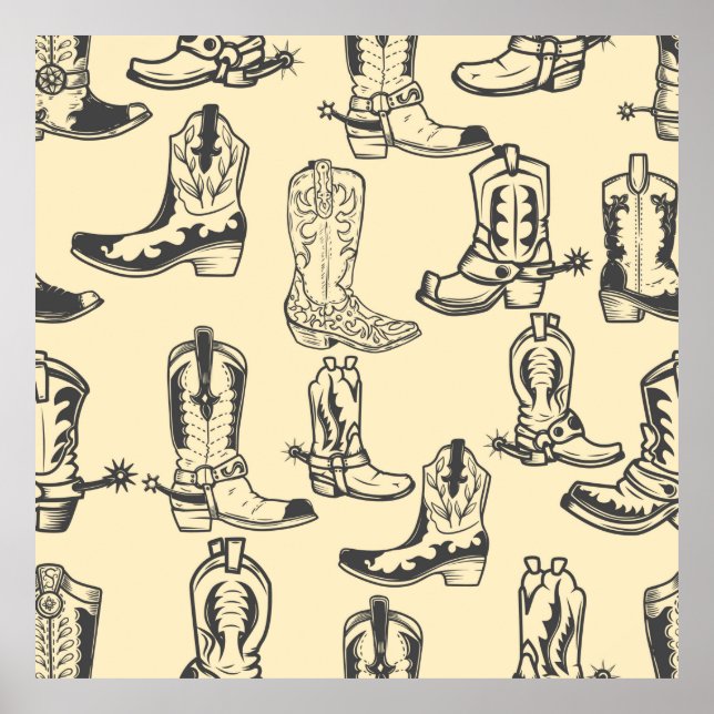 Seamless pattern with cowboy boots. cowboy,cowgirl poster (Front)