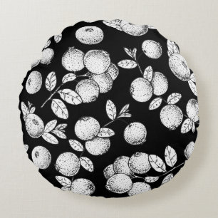 Seamless pattern with cranberry. Hand drawn sketch Round Cushion