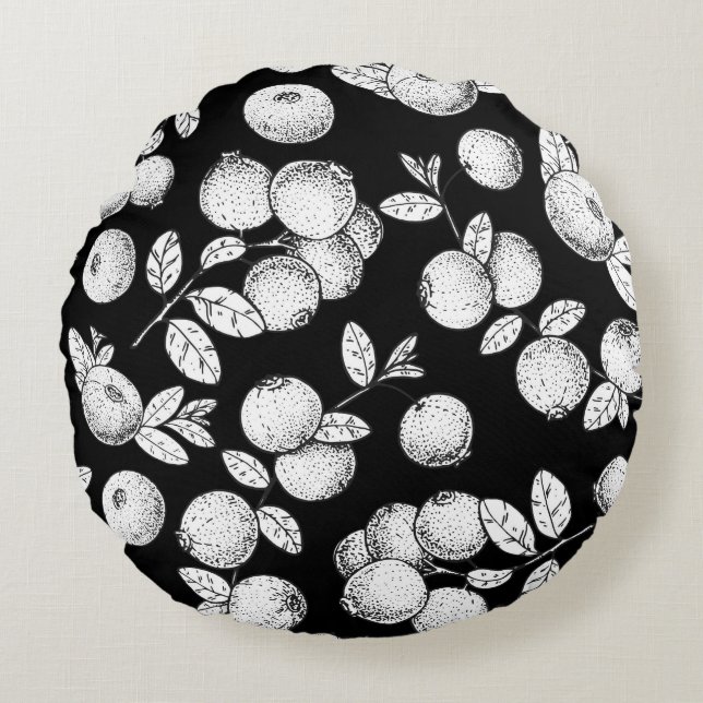 Seamless pattern with cranberry. Hand drawn sketch Round Cushion (Front)
