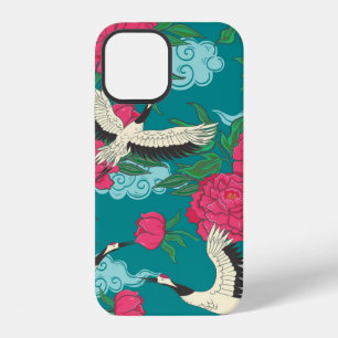 Seamless pattern with cranes and peonies. Vintage iPhone 12 Case