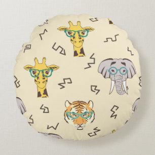 Seamless pattern with cute african animals: giraff round cushion
