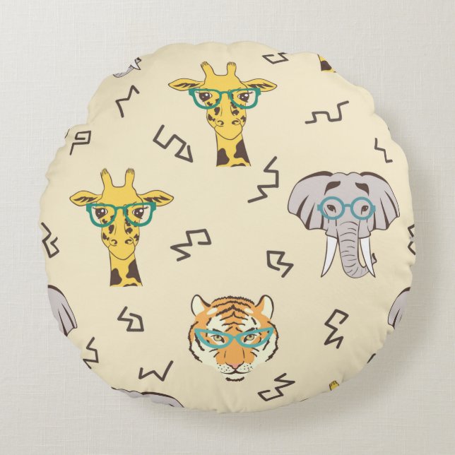 Seamless pattern with cute african animals: giraff round cushion (Front)