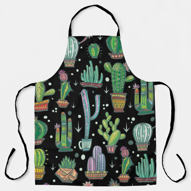 Seamless pattern with cute cactuses apron (Front)