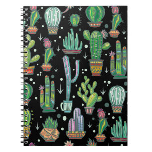 Seamless pattern with cute cactuses notebook