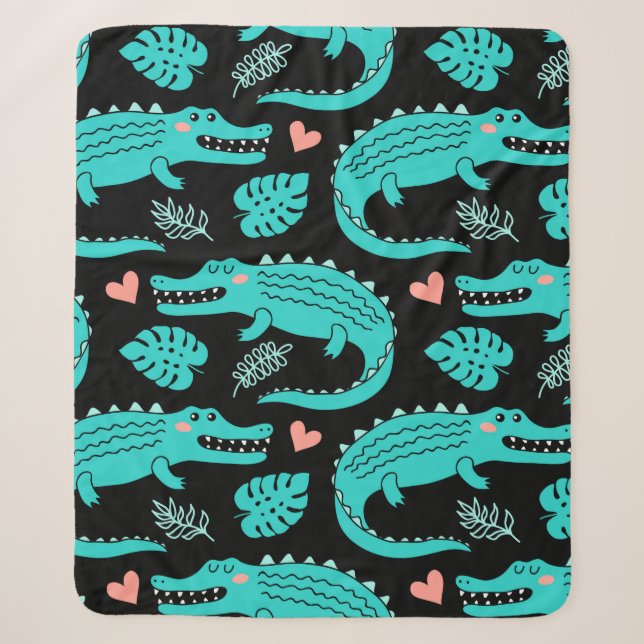 Seamless pattern with cute cartoon crocodiles sherpa blanket (Front)