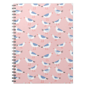 Seamless pattern with cute cartoon seagulls notebook