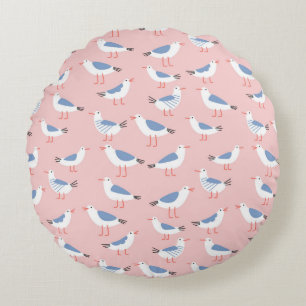 Seamless pattern with cute cartoon seagulls round cushion