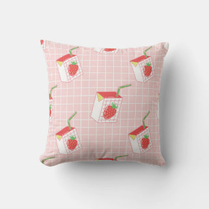 Seamless pattern with cute cartoon strawberry milk cushion