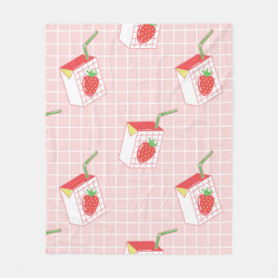 Seamless pattern with cute cartoon strawberry milk fleece blanket