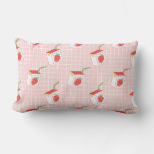Seamless pattern with cute cartoon strawberry milk lumbar cushion
