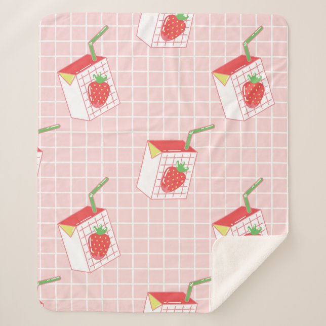 Seamless pattern with cute cartoon strawberry milk sherpa blanket (Front)