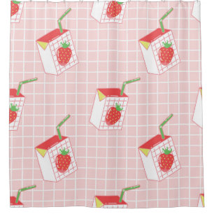 Seamless pattern with cute cartoon strawberry milk shower curtain