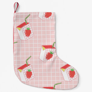 Seamless pattern with cute cartoon strawberry milk small christmas stocking