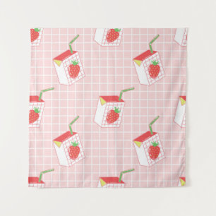 Seamless pattern with cute cartoon strawberry milk tapestry