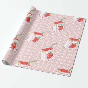 Seamless pattern with cute cartoon strawberry milk wrapping paper