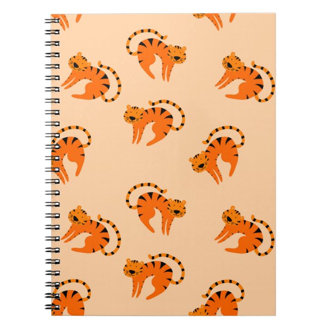 Seamless pattern with cute cartoon tigers notebook (Front)
