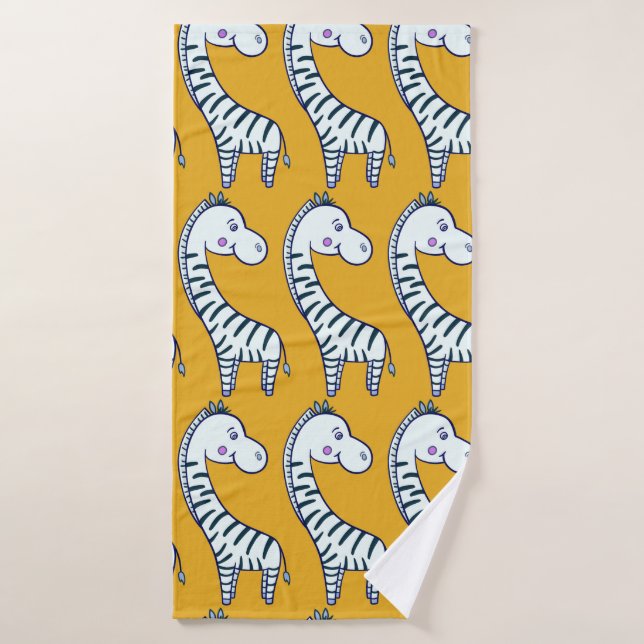 Seamless pattern with cute cartoon zebras yellow b bath towel (Bath Towel)