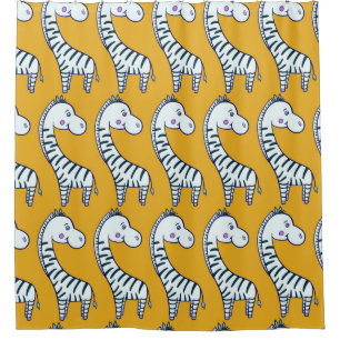 Seamless pattern with cute cartoon zebras yellow b shower curtain
