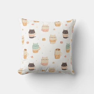 Seamless pattern with cute cats in cups cushion