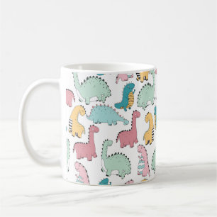seamless pattern with cute colored, bright, pink, coffee mug