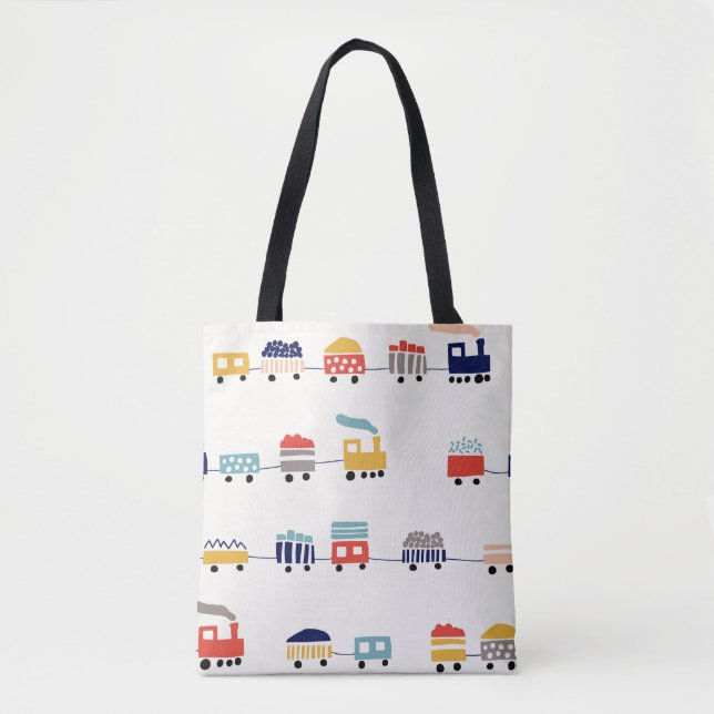 Seamless pattern with cute colour trains tote bag (Front)